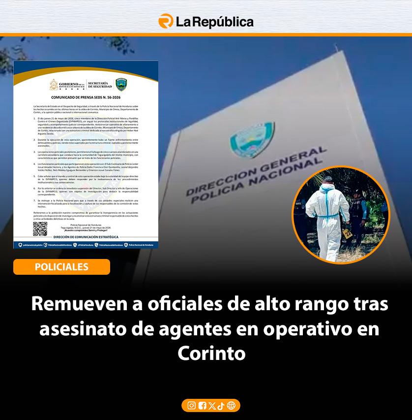Remueven a oficiales de alto rango tras  asesinato de agentes en operativo en  Corinto - Cover Image
